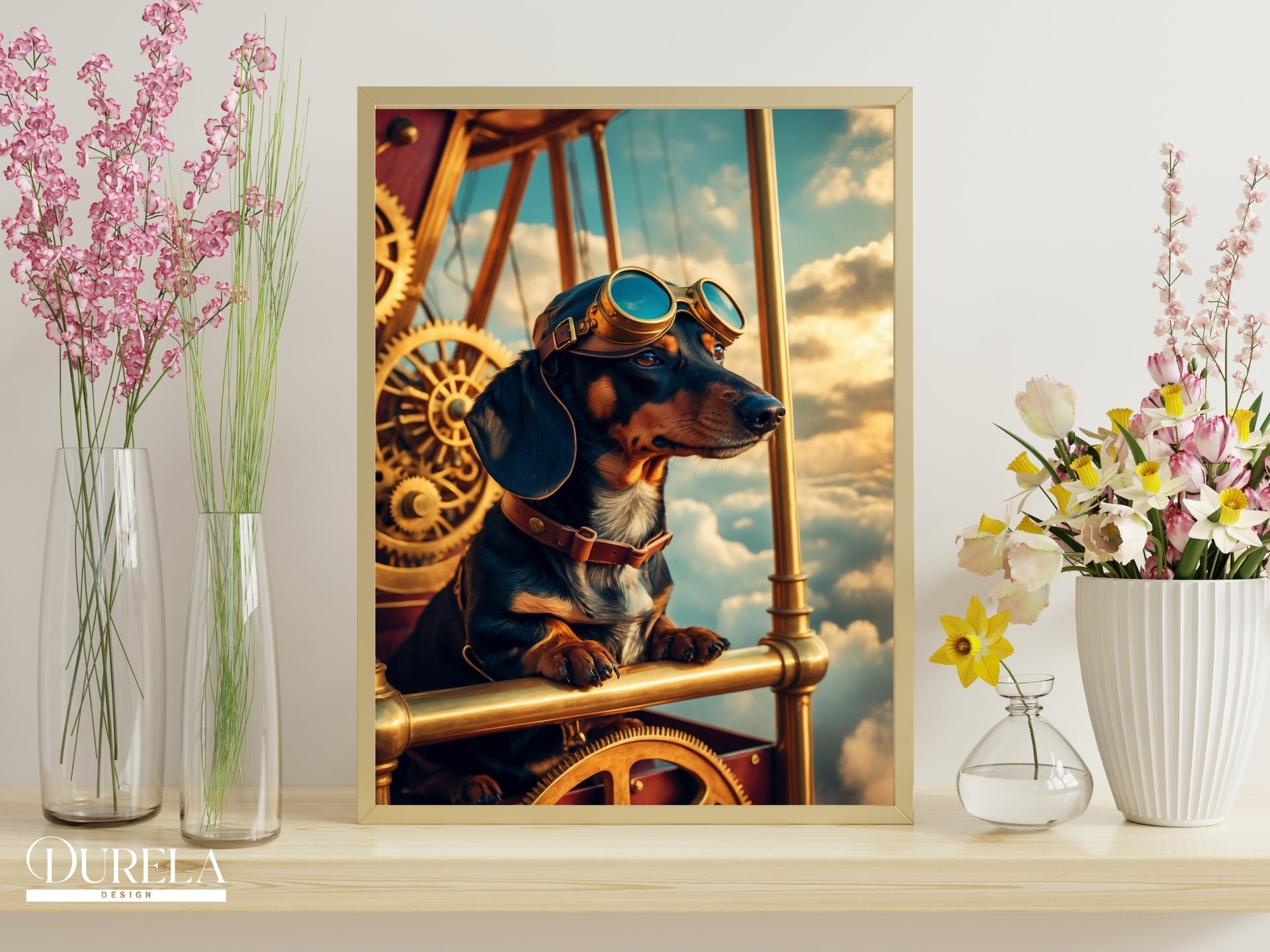 Dachshund Steampunk Pilot Fantasy Wall Art