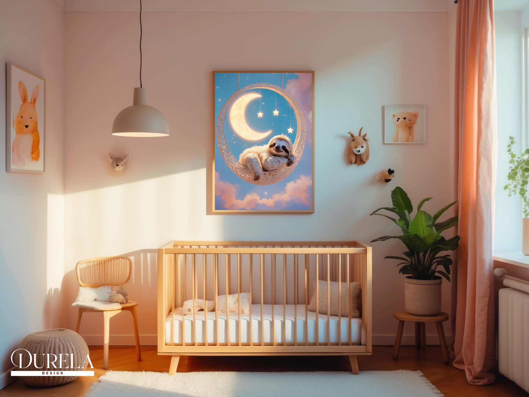 Moonlight Hanging Sloth Wall Art (digital file)