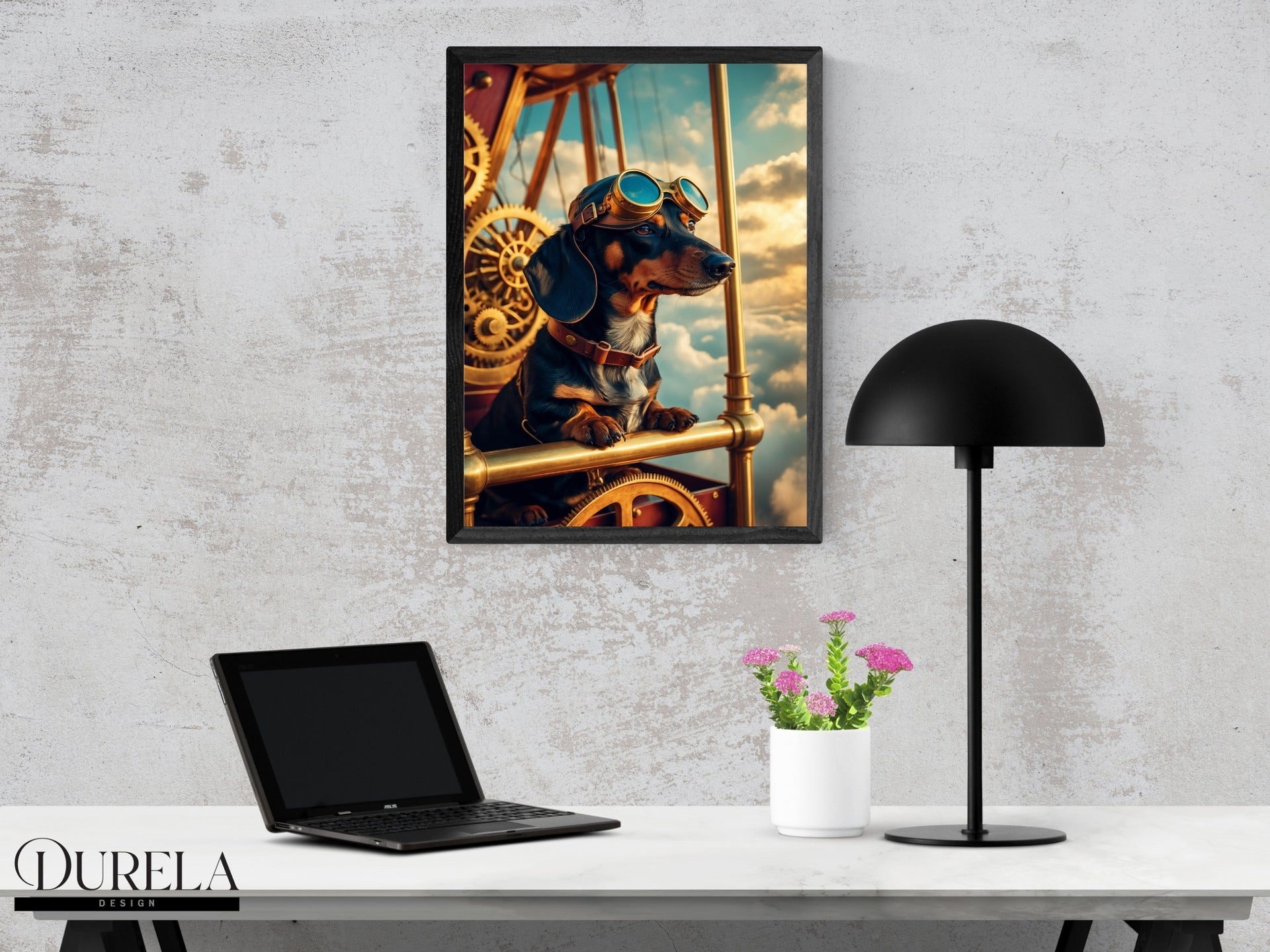 Dachshund Steampunk Pilot Fantasy Wall Art