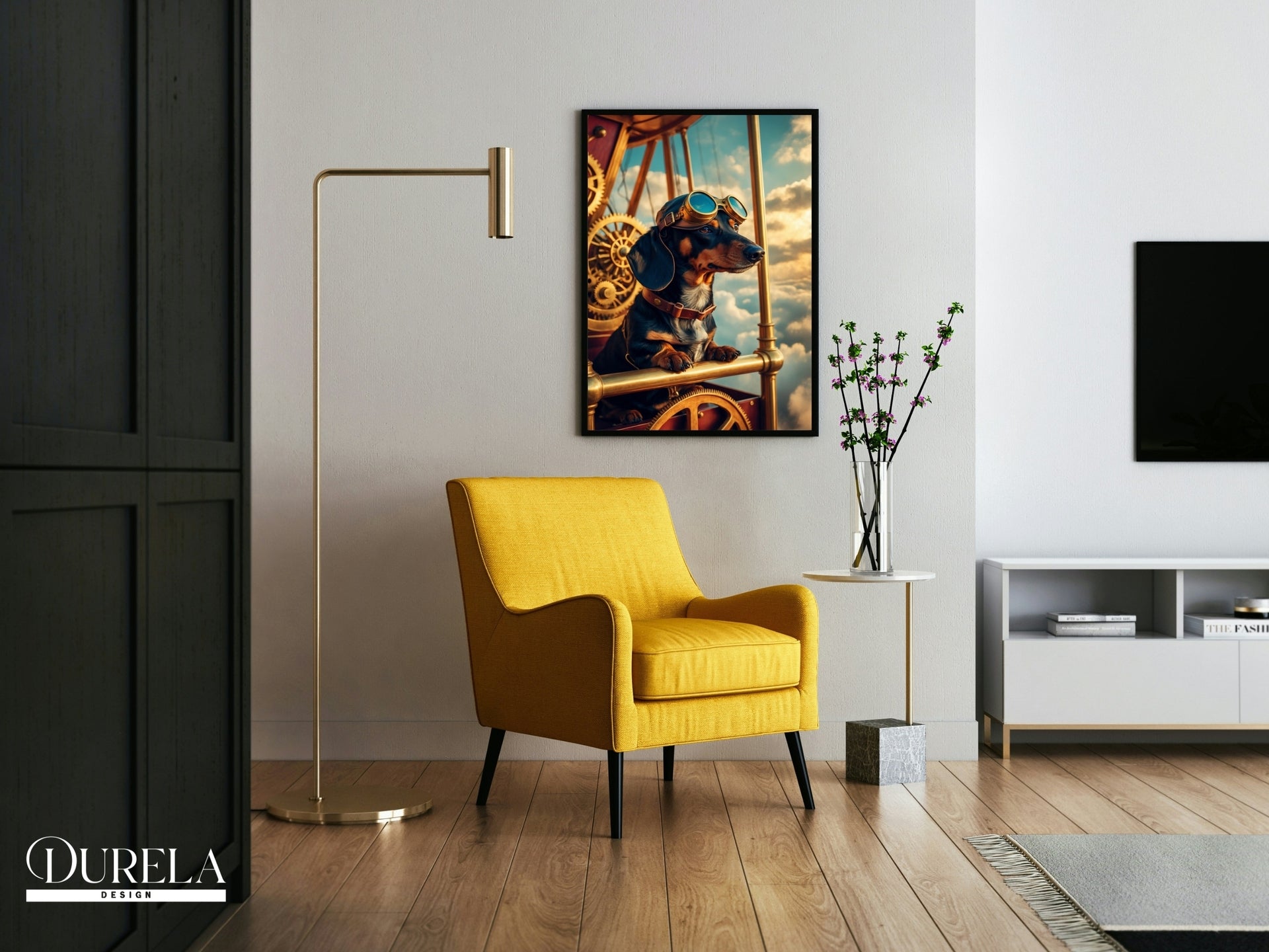 Dachshund Steampunk Pilot Fantasy Wall Art
