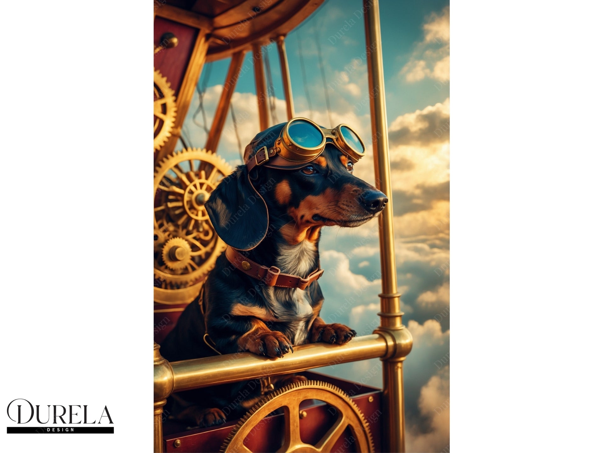 Dachshund Steampunk Pilot Fantasy Wall Art